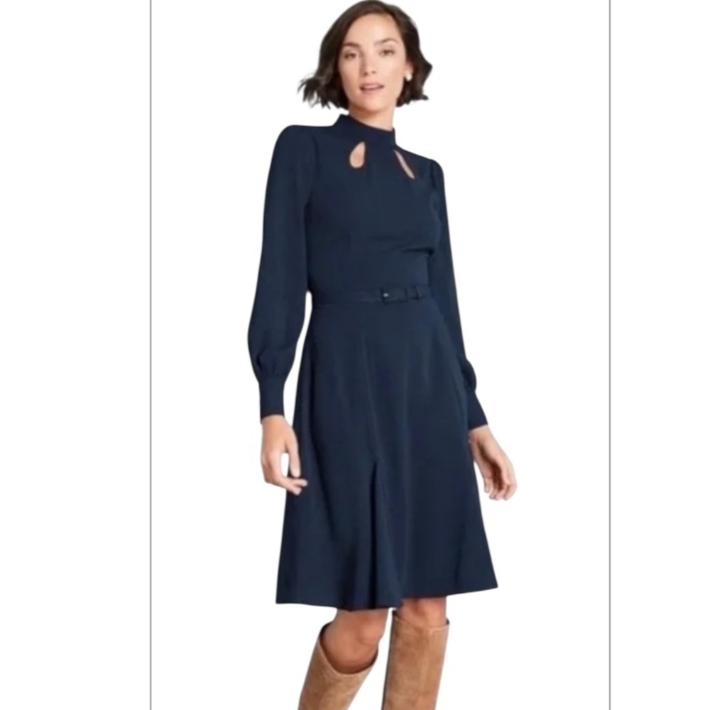 ModCloth Keyhole Navy Midi Dress Long Sleeve Size 22 NWT